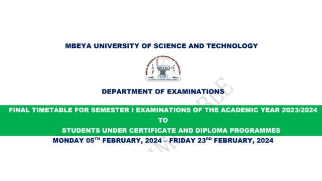 MUST Final Examination Timetable for Semester I 2023/2024 for Certificate and Diploma Programmes