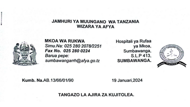 Nafasi za kujitolea Sumbawanga volunteer jobs open 2024