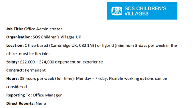 Office Administrator Jobs at SOS Children’s Villages