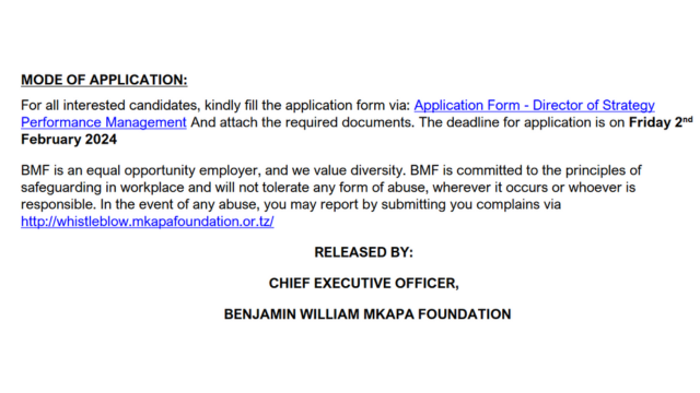 Opportunities at Benjamin William Mkapa Foundation
