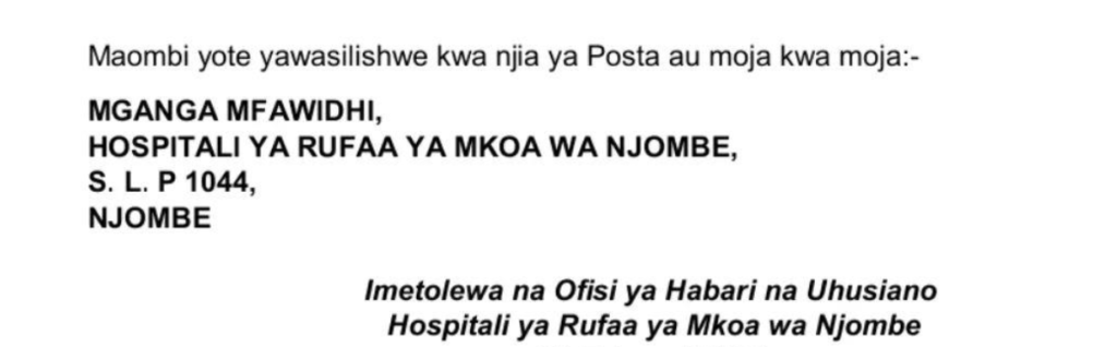 Nafasi za kazi Njombe Regional Referral Hospital