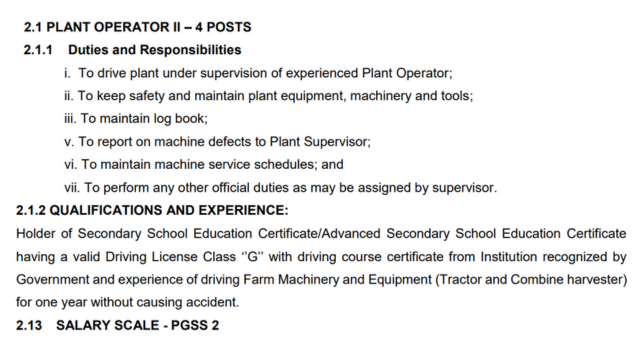 Plant Operator II - 4 Post at TARI