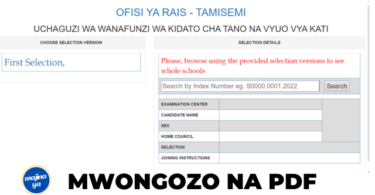 Tamisemi Waliochaguliwa kidato cha Tano 2024-2025 ACSEE Selection Checker Release