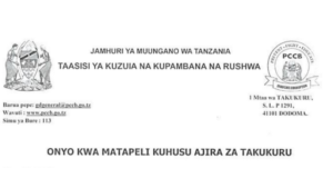 The latest news on fraudsters about Takukuru (PCCB) 350 announcement of Job vacancies